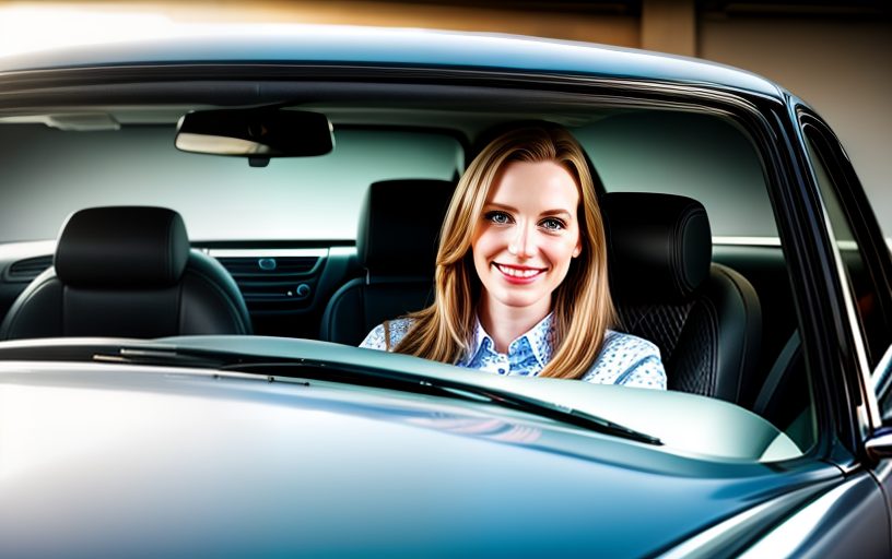 Smiling lady in her new car